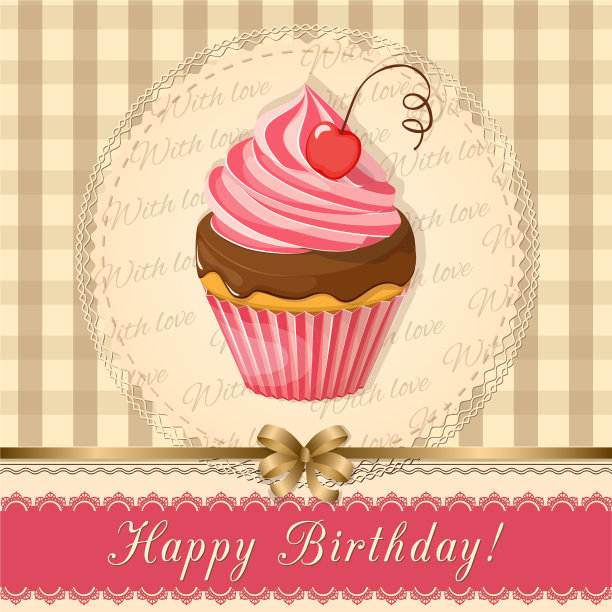 餐巾纸上有樱桃蛋糕的生日卡片图片下载