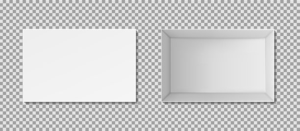 3d白盒模型与顶部，内部视图。打开方形包装作为礼物。现实的纸盒透视包装上孤立的背景。用正面打开产品包装。向量包装盒子。图片下载