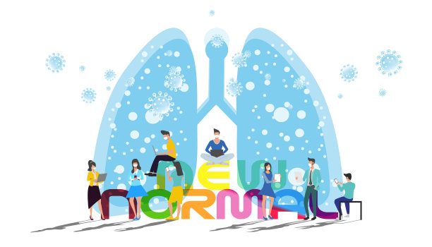 新冠肺炎疫情后，戴口罩的男女接触沟通应保持社交距离和文字新常态-插图。图片下载