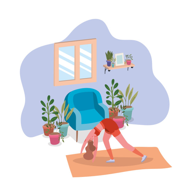 女人做瑜伽在家里的垫子矢量设计图片下载