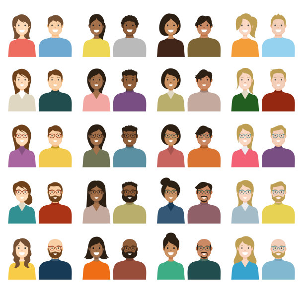 人阿凡达图标集-个人资料多样化的脸为社会网络-向量抽象插图图片下载