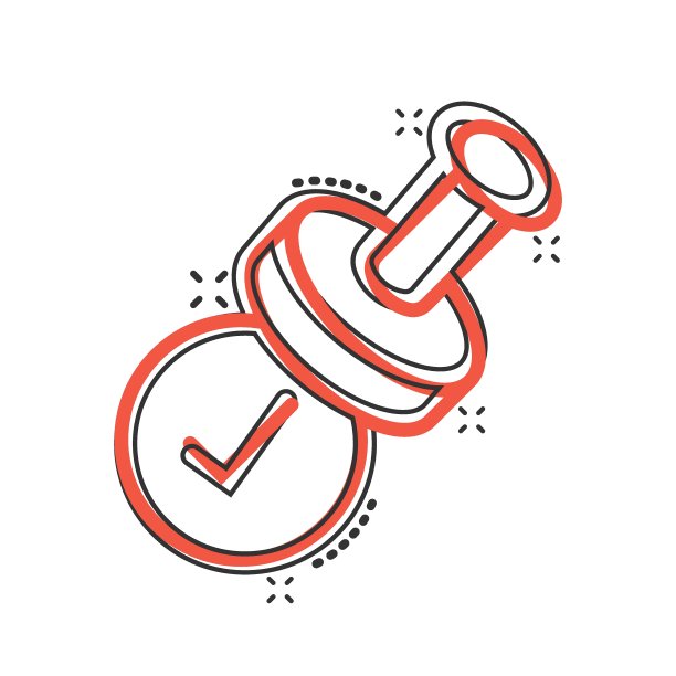 批准邮票图标的漫画风格。接受检查标记卡通矢量插图在白色孤立的背景。认可选择飞溅效应的经营理念。图片下载