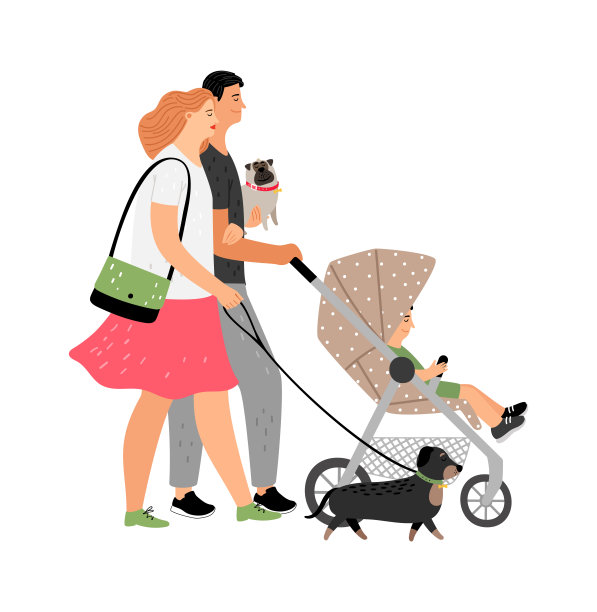 年轻的家庭行走人物图片下载