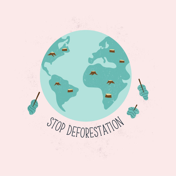 停止砍伐森林的概念设计与全球和砍伐树木。矢量图图片下载