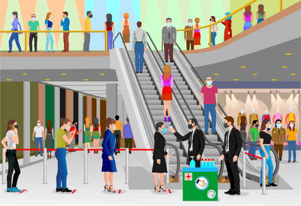 进入百货公司时保持社交距离。图片下载