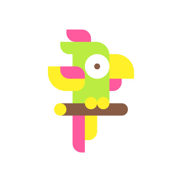 鹦鹉标识。矢量图标与明亮的热带鸟。抽象的插图。图片下载