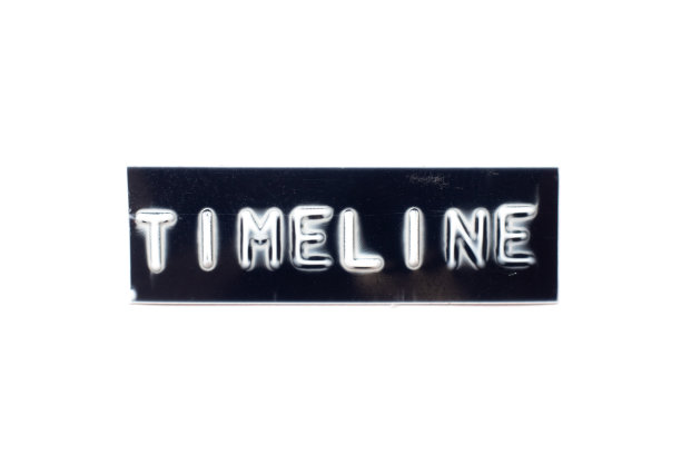 浮雕字母在单词时间轴在白色背景上的黑色横幅图片下载