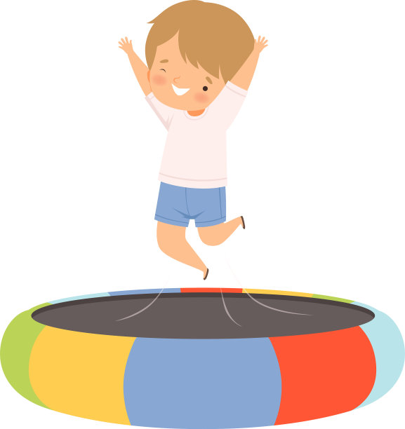 快乐的男孩在蹦床上蹦蹦跳跳图片下载