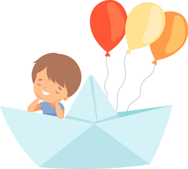 可爱的小男孩乘着纸船图片下载