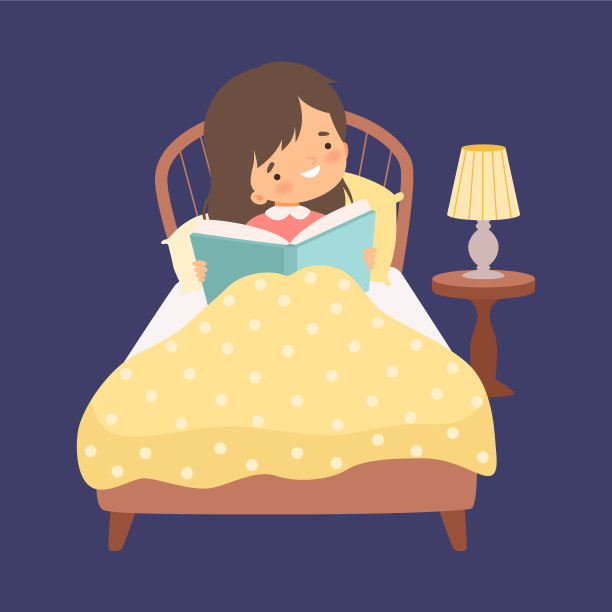 可爱的女孩在床上读睡前故事图片下载