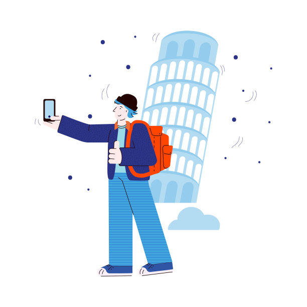 年轻人在旅途中使用手机图片下载