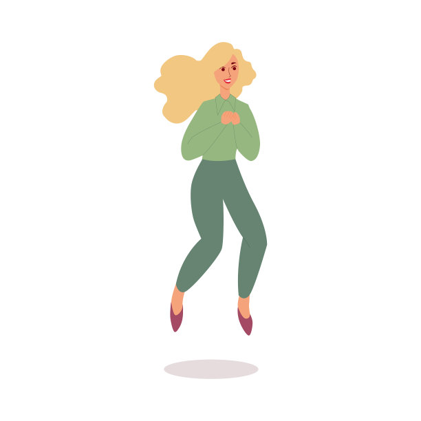 快乐的金发女人角色跳扁卡通图片下载