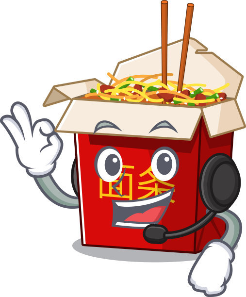 中国盒装面条卡通戴着耳机图片下载