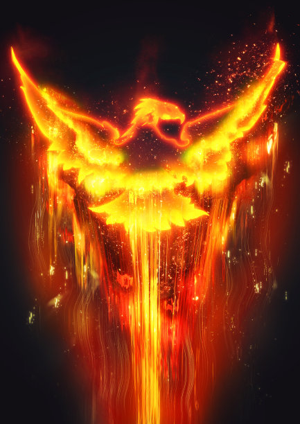 一个抽象的凤凰拍打黑暗的3D插图图片下载