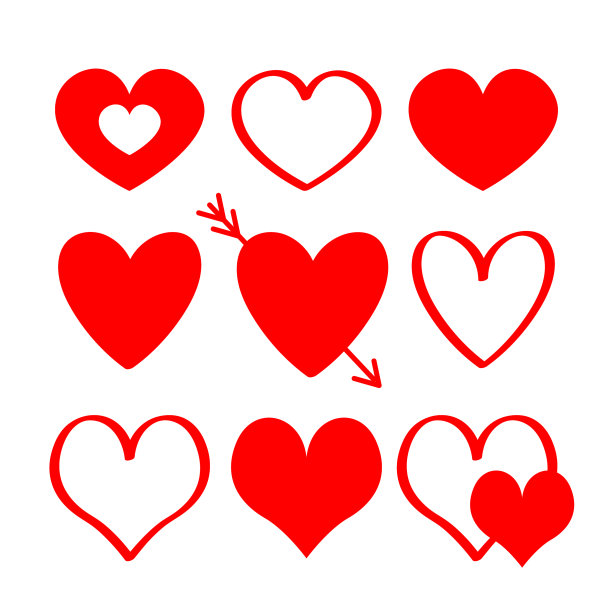 红心剪影图标设置不同的形状图片下载
