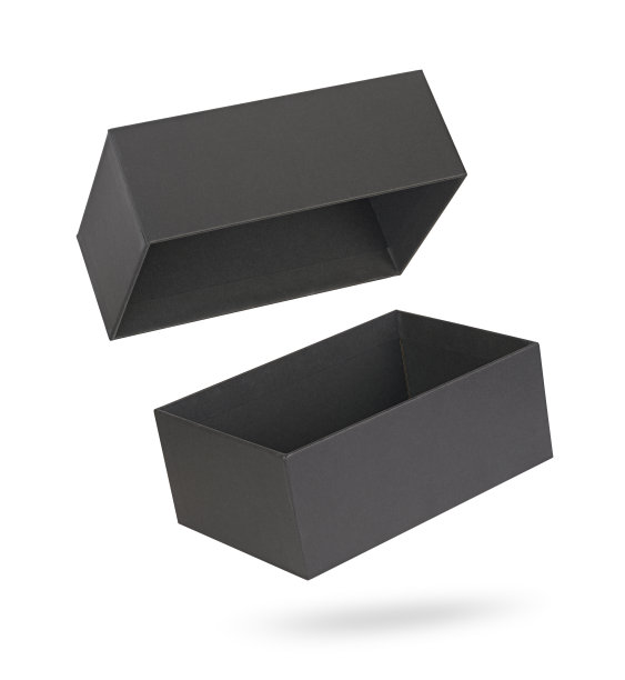 黑色空白纸板箱模型。孤立在白色图片下载