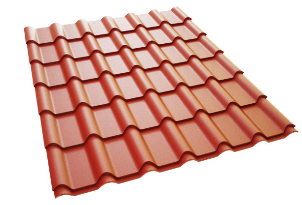 屋顶金属瓦红色，孤立在白色背景上。图片下载