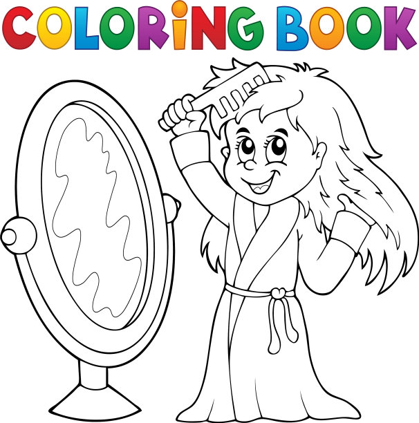 涂色书女孩梳头发主题1图片下载