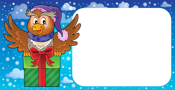 小框架猫头鹰和礼物图片下载