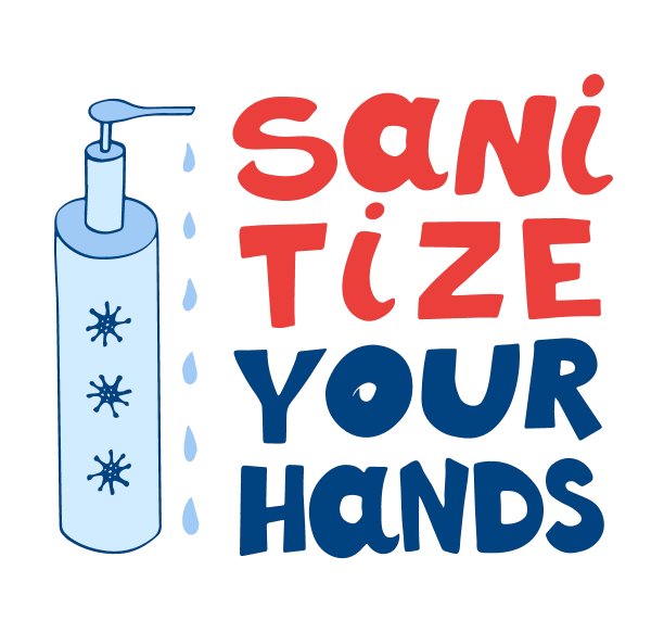 清洁你的手。瓶中的洗手液矢量图，白色背景上有孤立的手写字母。图片下载