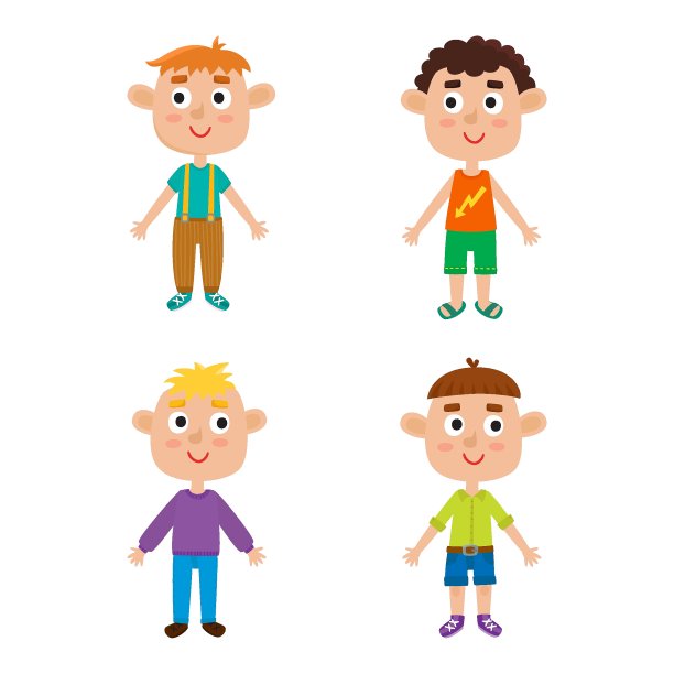 卡通人物的时尚男孩孤立在白色。图片下载