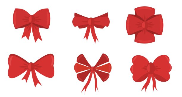 一套红色蝴蝶结的礼物，生日问候，节日，圣诞节，新年，周年纪念。矢量插图。图片下载
