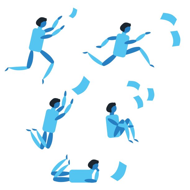 各种姿势的男人：跑、跳、坐。矢量图图片下载