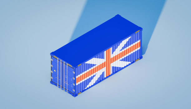 英国贸易和商业概念设计和货物集装箱的3d渲染。图片下载