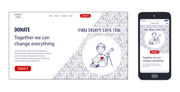 矢量涂鸦概念插图。移动和网站模板的慈善教育和捐赠在线。为不同国籍的儿童提供奖学金。在世界范围内的社区支持。图片下载