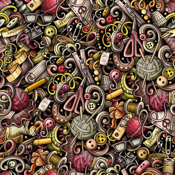 手工手绘涂鸦无缝图案。图片下载