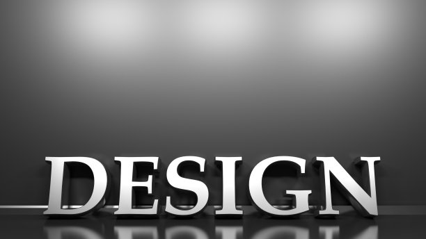 设计金属写在黑色光滑的墙壁- 3D渲染插图图片下载