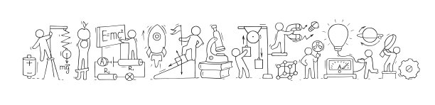 素描的物理实验室与工作的小人物图片下载