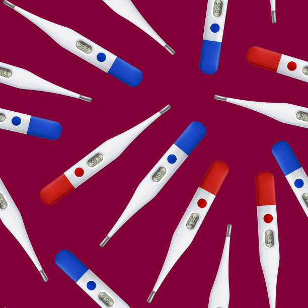 逼真详细的3d医疗温度计无缝模式背景。向量图片下载