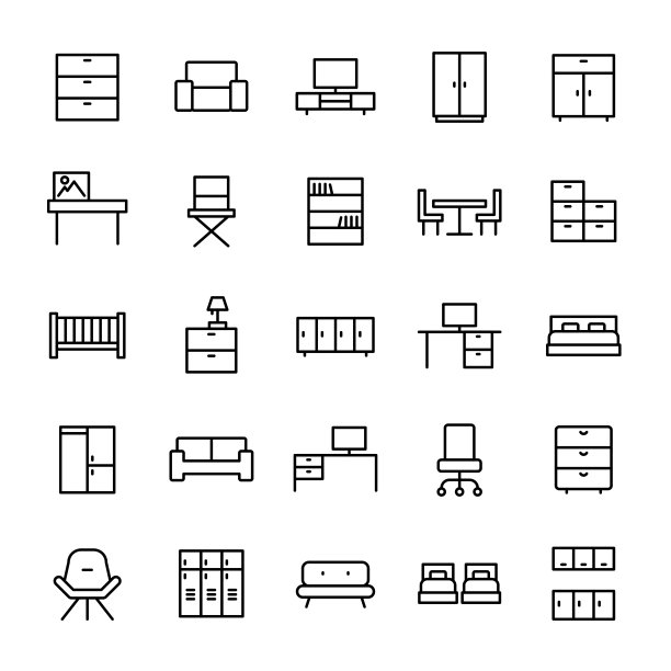 家居家具和室内25线图标图片下载
