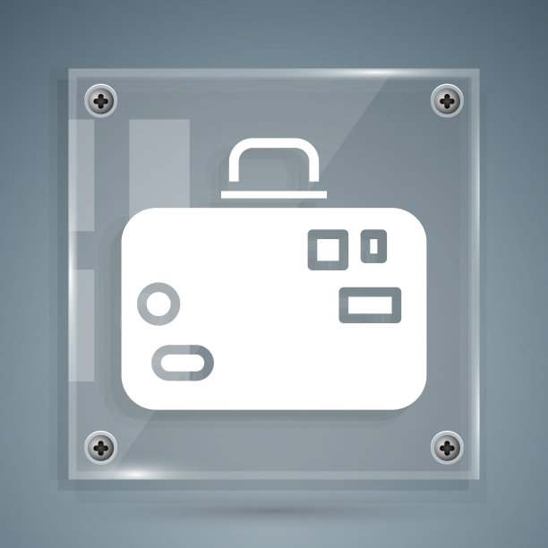 白色旅行箱旅行图标孤立在灰色背景。旅行的行李的迹象。旅行的行李图标。方形玻璃面板。矢量图图片下载