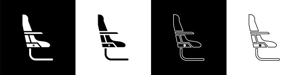 设置飞机座位图标孤立的黑白背景。矢量图图片下载