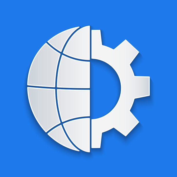 剪纸地球和齿轮或齿轮图标孤立在蓝色背景。设置参数。全球的选择。纸艺术风格。矢量图图片下载