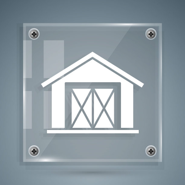 白色农场房子图标孤立在灰色背景。方形玻璃面板。矢量图图片下载