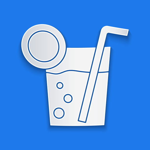 剪纸鸡尾酒图标孤立在蓝色背景。纸艺术风格。矢量图图片下载