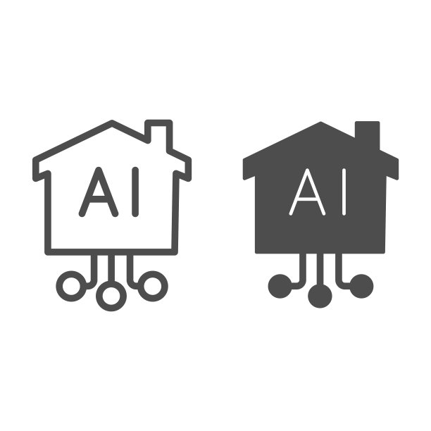 人工智能家居和网络线和实体图标，智能家居符号，白色背景上的远程控制技术标志，建筑与AI和连接图标的轮廓风格的移动。图片下载