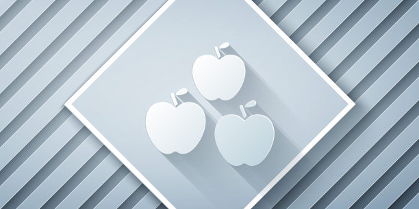 剪纸苹果图标孤立在灰色背景。水果与叶子的象征。纸艺术风格。矢量图图片下载