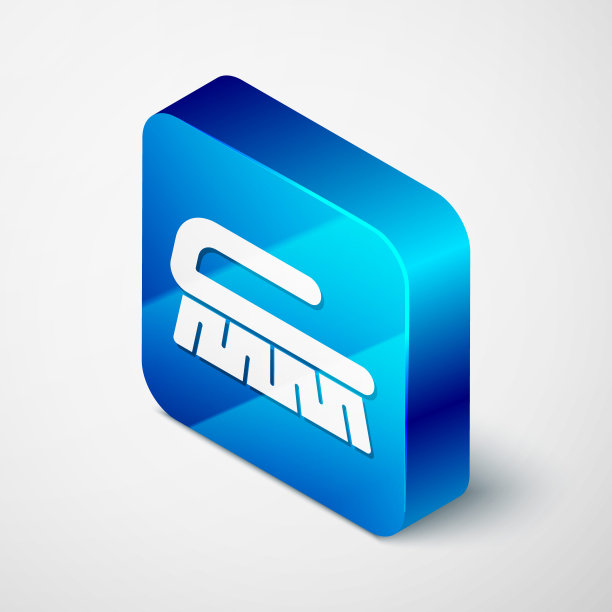 等距刷用于清除灰色背景上孤立的图标。清洁服务理念。蓝色方块按钮。矢量图图片下载