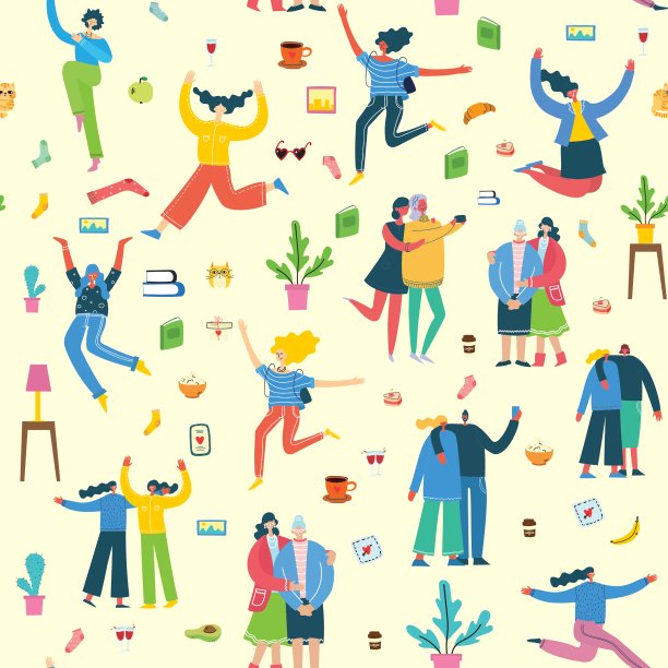 无缝模式，人们在家里和室外活动图片下载