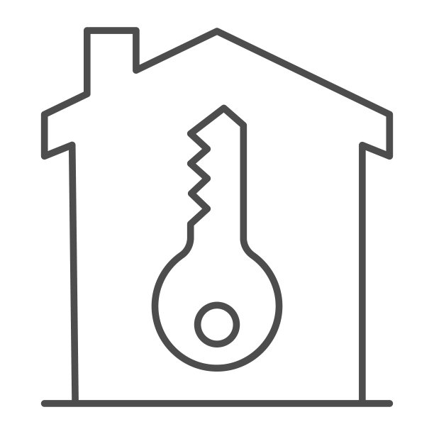 钥匙和建筑物细线图标：智能家居概念图片下载