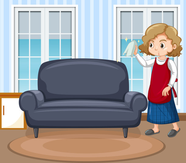 女人在家里擦窗户的场景图片下载