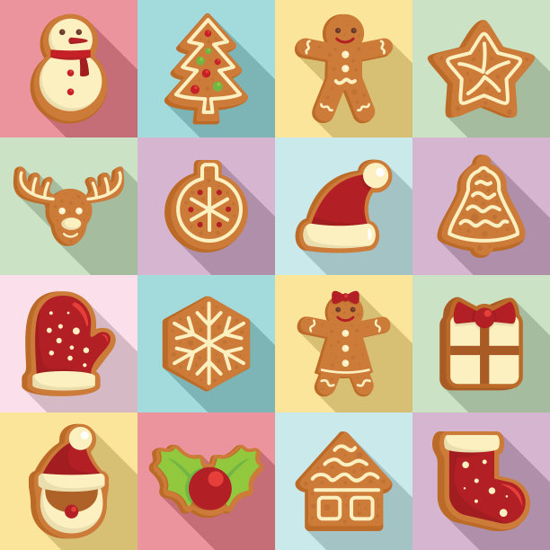 姜饼图标设置，平面风格图片下载