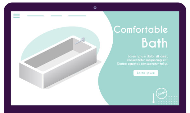 等距视图中舒适浴缸的矢量横幅图片下载