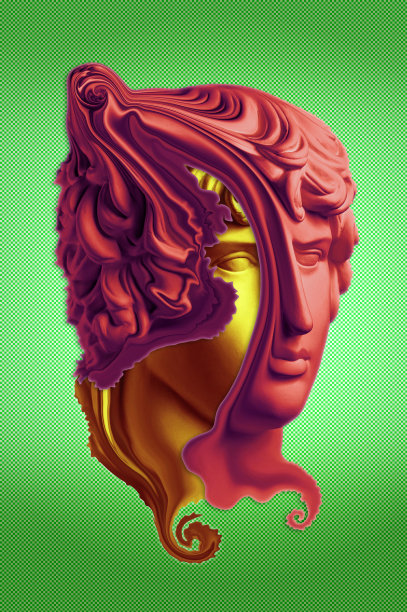 用石膏拼贴的仿古人脸雕塑，具有波普艺术风格。创意概念彩色霓虹灯形象与古代雕像头像。赛博朋克，网络朋克和超现实风格的海报。图片下载