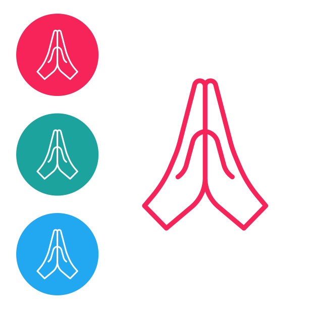 双手在祈祷位置图标孤立在白色背景。带着信心和希望向上帝祈祷。在圆形按钮中设置图标。矢量图图片下载