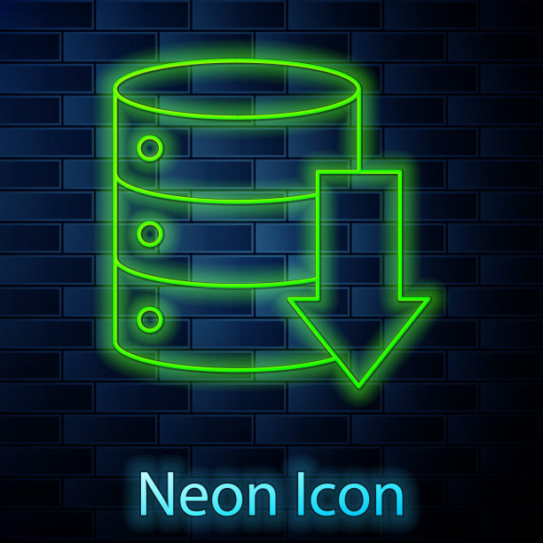 发光的霓虹灯线服务器，数据，Web主机图标隔离在砖墙背景。矢量图图片下载